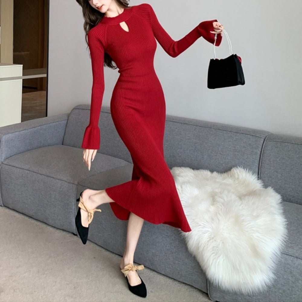 キーネックリブニットワンピース|オフィスカジュアル レディース 通販【ミレジェネ】