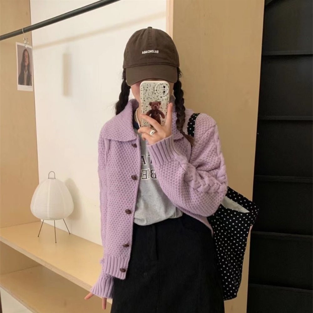 襟付きケーブルニットカーディガン|オフィスカジュアル レディース 通販【ミレジェネ】