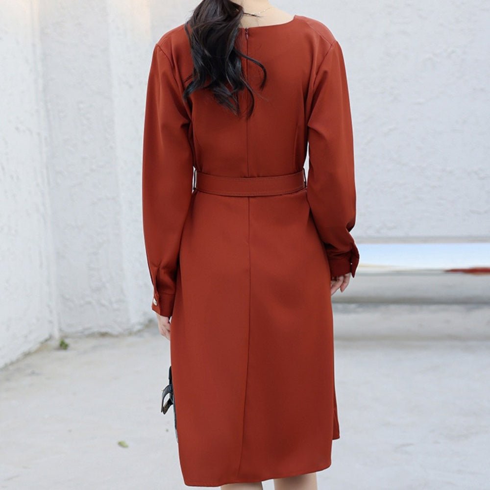 スリットネックウエストマークワンピース|オフィスカジュアル レディース 通販 Millennial Generation【ミレジェネ】