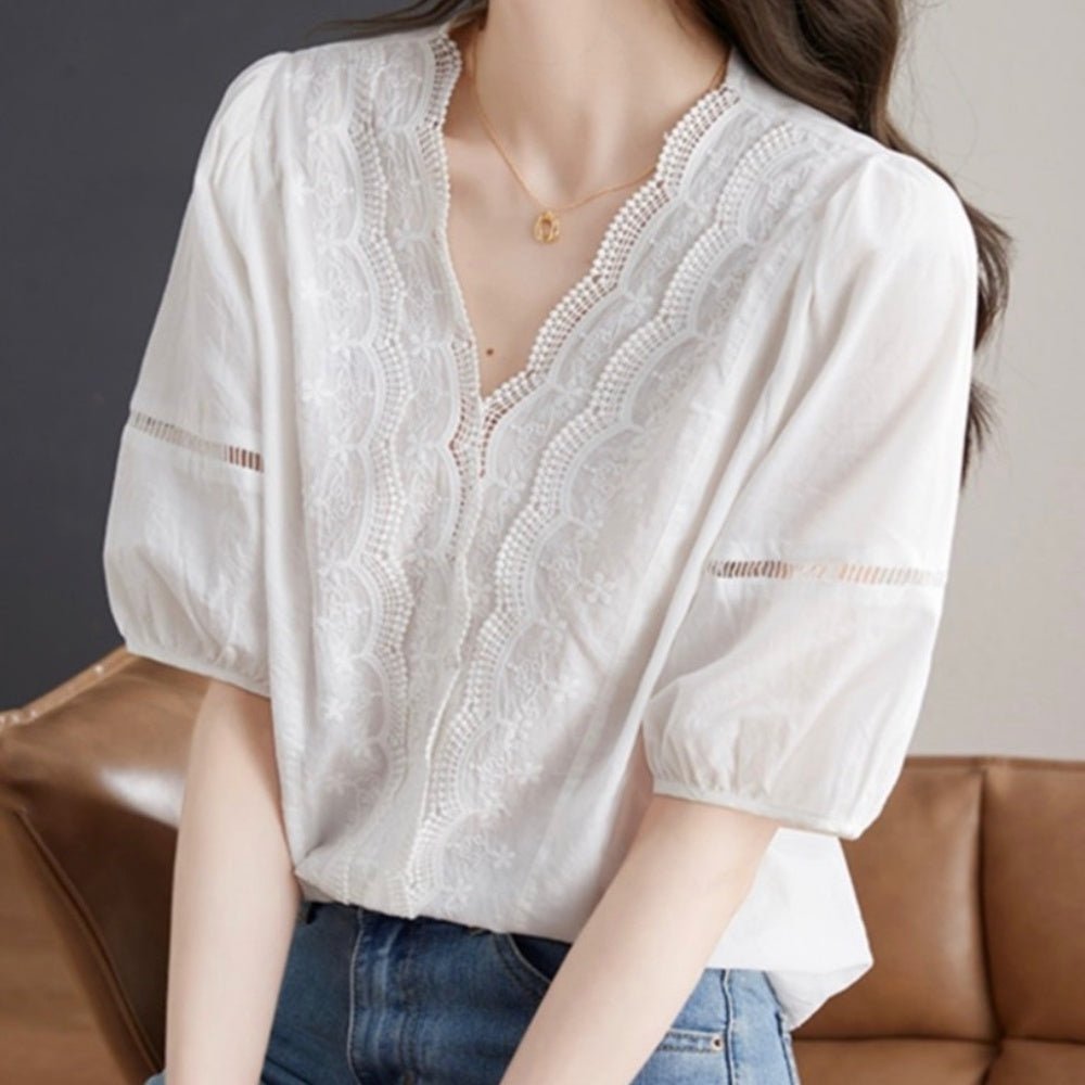レース刺繍半袖トップス|オフィスカジュアル レディース 通販 Millennial Generation【ミレジェネ】