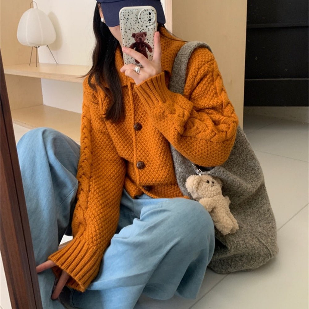 襟付きケーブルニットカーディガン|オフィスカジュアル レディース 通販【ミレジェネ】