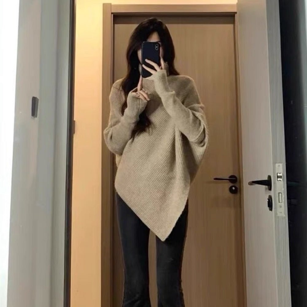 ハイネックアシンメトリーニット|オフィスカジュアル レディース 通販 Millennial Generation【ミレジェネ】