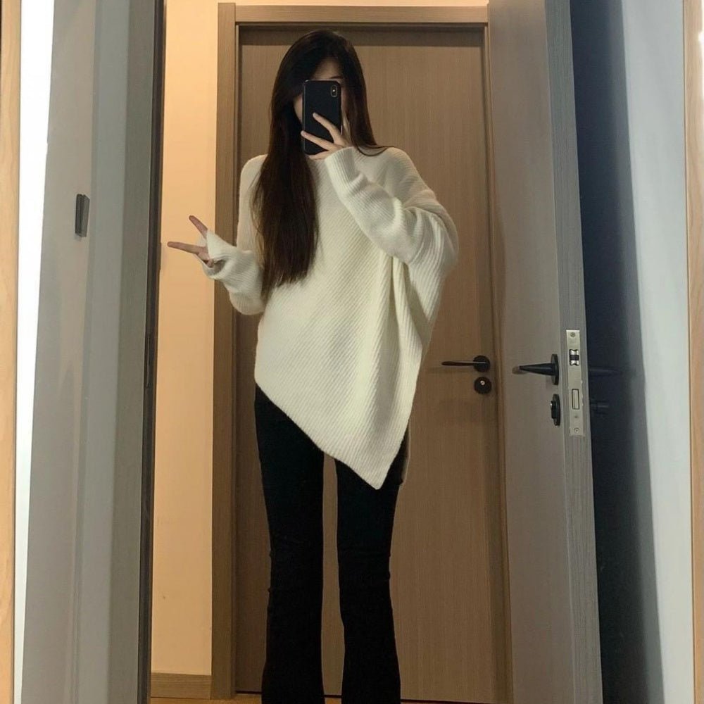 ハイネックアシンメトリーニット|オフィスカジュアル レディース 通販 Millennial Generation【ミレジェネ】