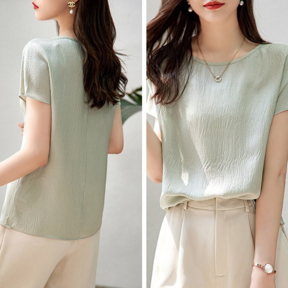 シャーリング風半袖プルオーバー|オフィスカジュアル レディース 通販【ミレジェネ】