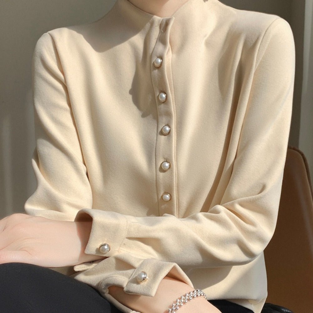 パールボタンボトルネックトップス|オフィスカジュアル レディース 通販【ミレジェネ】
