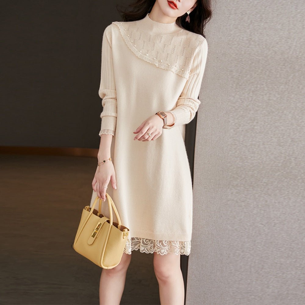 パール付きニットワンピース|オフィスカジュアル レディース 通販【ミレジェネ】