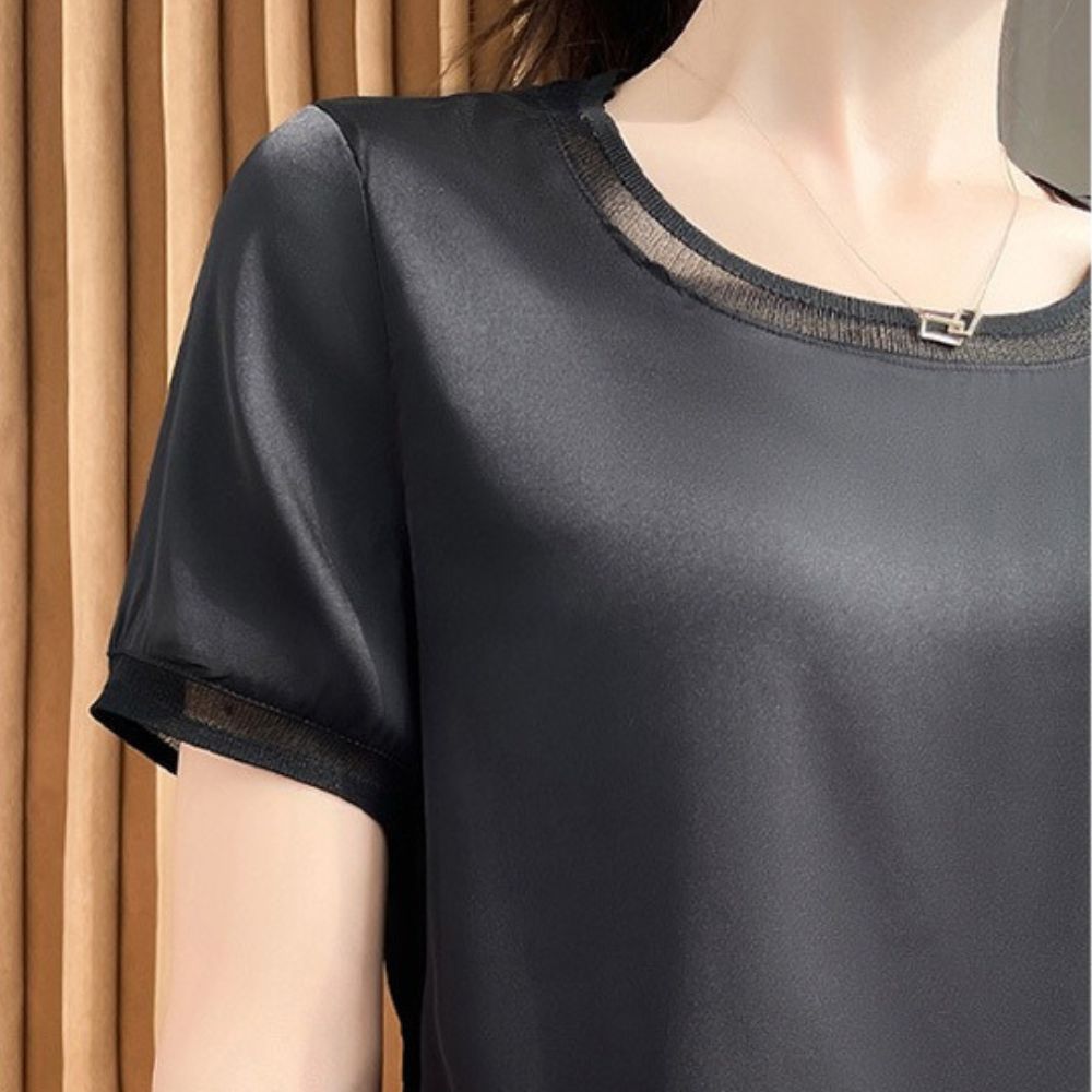 異素材切替サテントップス|オフィスカジュアル レディース 通販【ミレジェネ】