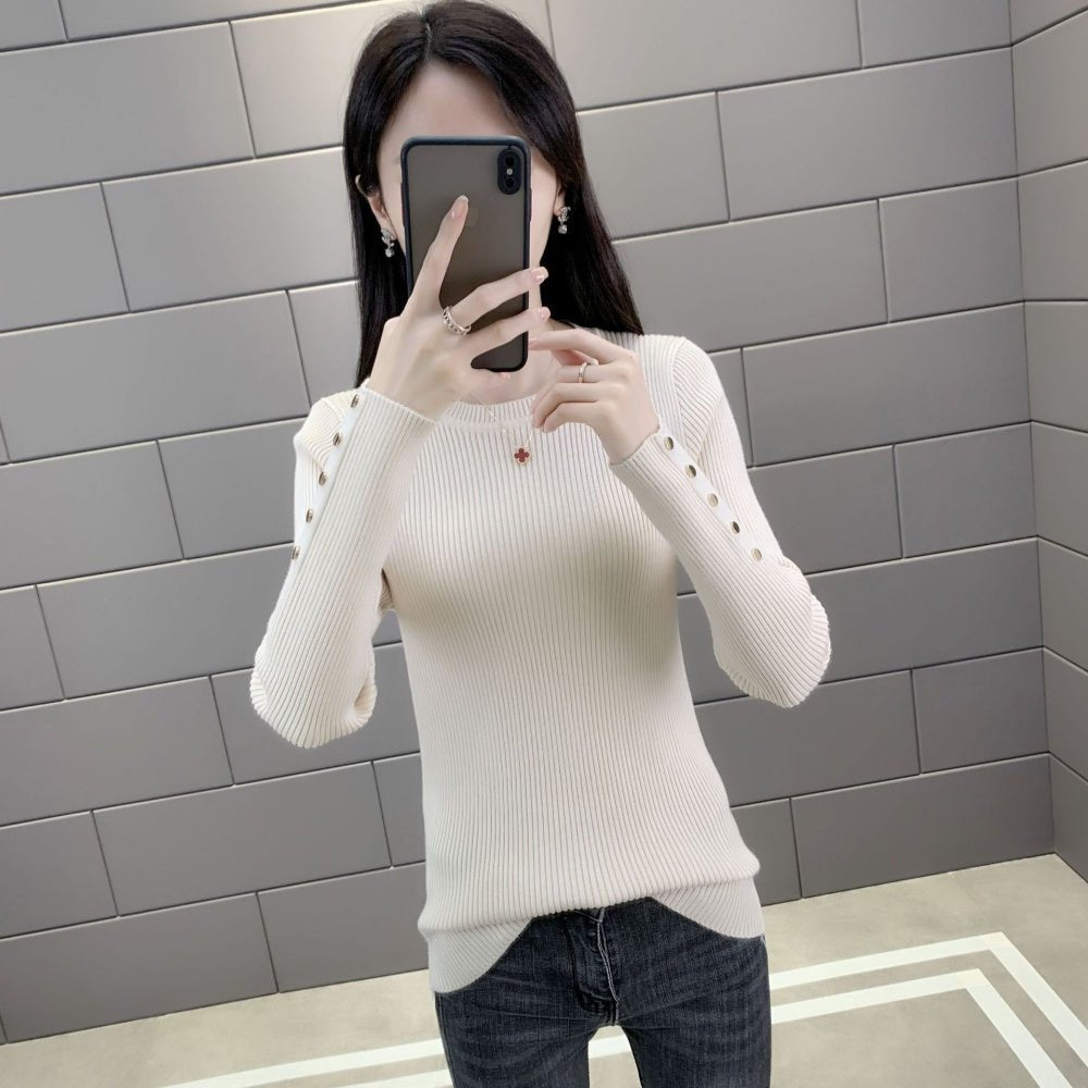 金ボタンクルーネックリブニット|オフィスカジュアル レディース 通販【ミレジェネ】