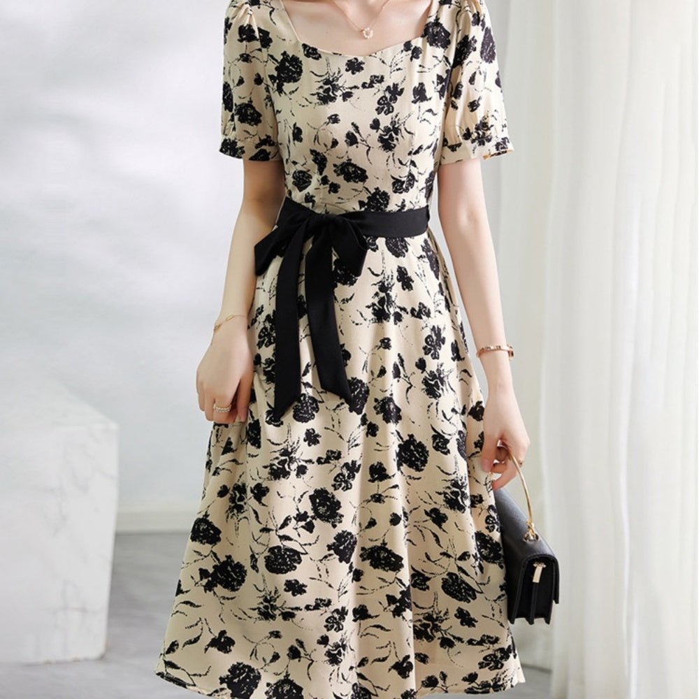 レトロ花柄ワンピース|オフィスカジュアル レディース 通販【ミレジェネ】