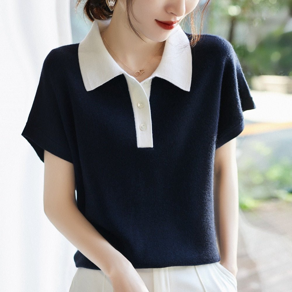 バイカラーポロニット|オフィスカジュアル レディース 通販【ミレジェネ】