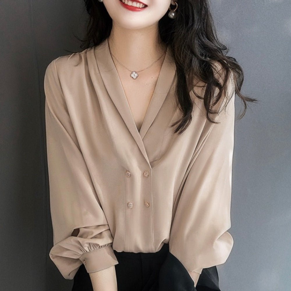 装飾付ショールカラーブラウス|オフィスカジュアル レディース 通販【ミレジェネ】