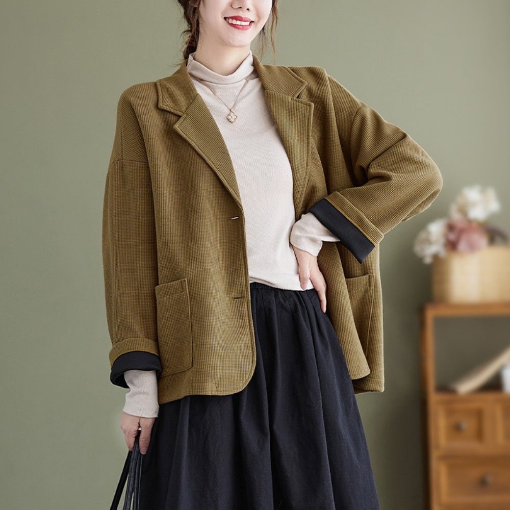 ワッフル生地テーラードカラーゆったりジャケット|オフィスカジュアル レディース 通販 Millennial Generation【ミレジェネ】