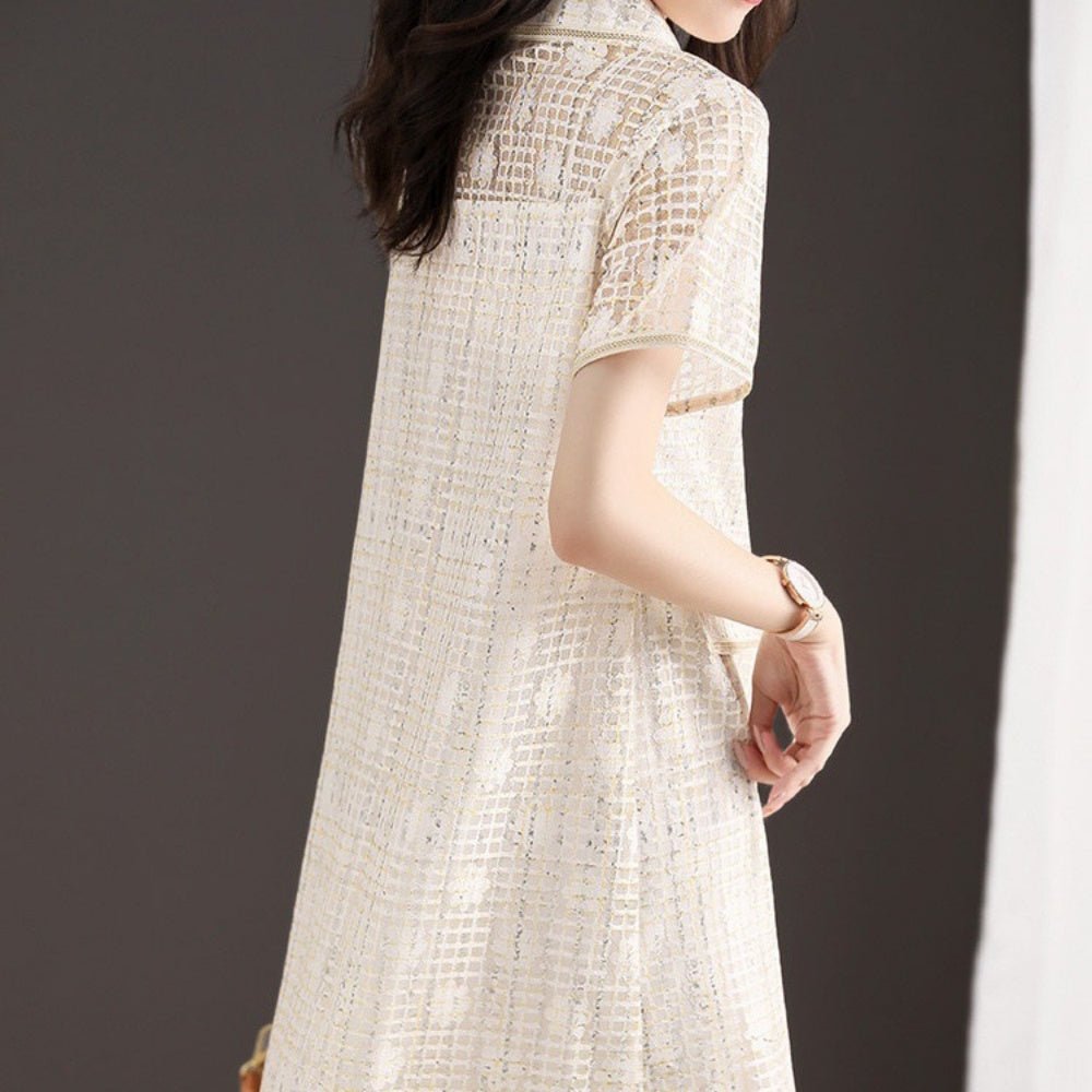 花柄レース前ボタン半袖ワンピース|オフィスカジュアル レディース 通販 Millennial Generation【ミレジェネ】