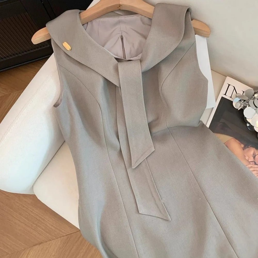 セーラーカラー ボウタイ付きノースリーブワンピース|オフィスカジュアル レディース 通販【ミレジェネ】