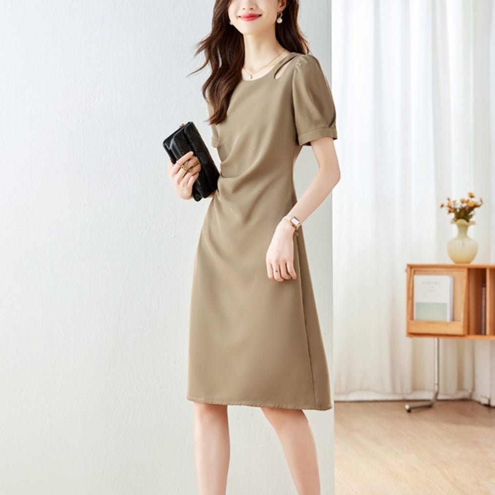 ウエストドレープ半袖ワンピース|オフィスカジュアル レディース 通販【ミレジェネ】