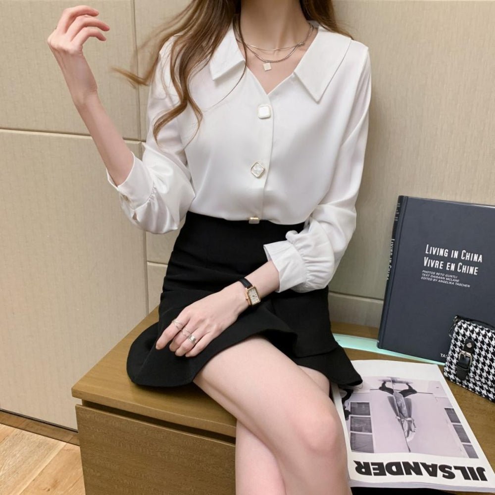 装飾ボタンスキッパーブラウス|オフィスカジュアル レディース 通販 Millennial Generation【ミレジェネ】