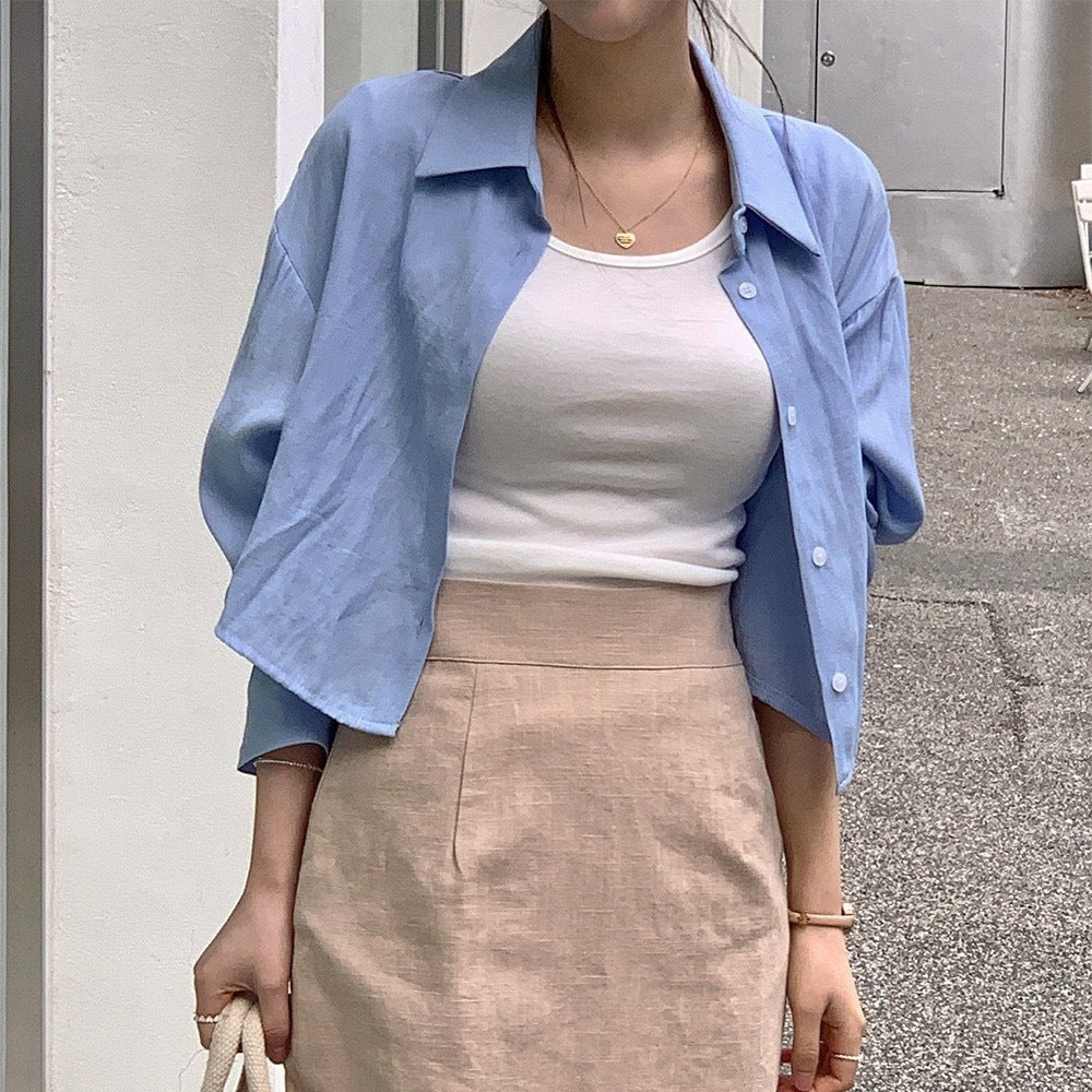 バックスリットクロップドシャツ|オフィスカジュアル レディース 通販【ミレジェネ】