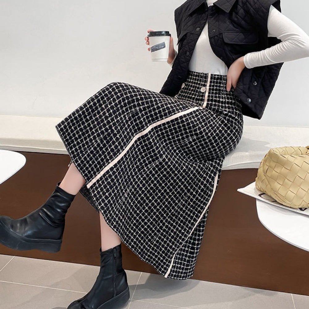 ライン入チェックスカート|オフィスカジュアル レディース 通販【ミレジェネ】