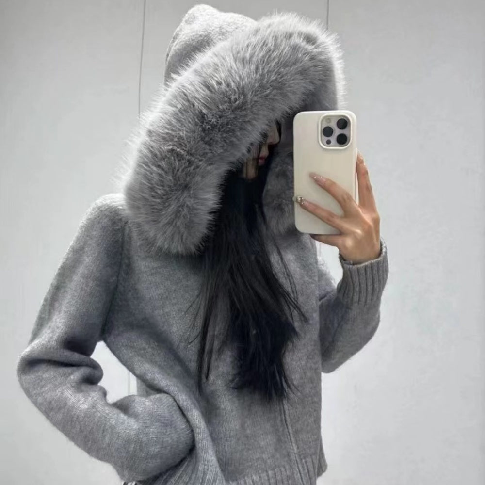 ボリュームファーフードカーディガン|オフィスカジュアル レディース 通販【ミレジェネ】