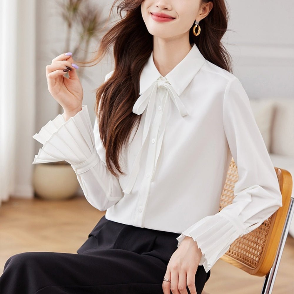 袖フレアリボンブラウス|オフィスカジュアル レディース 通販【ミレジェネ】