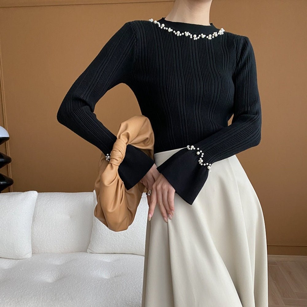 パール付スリムニット|オフィスカジュアル レディース 通販【ミレジェネ】