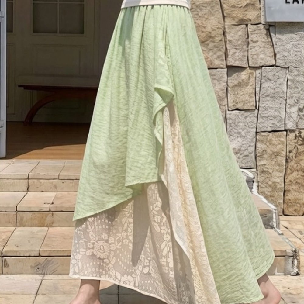 レースレイヤーイレヘムフレアスカート|オフィスカジュアル レディース 通販【ミレジェネ】