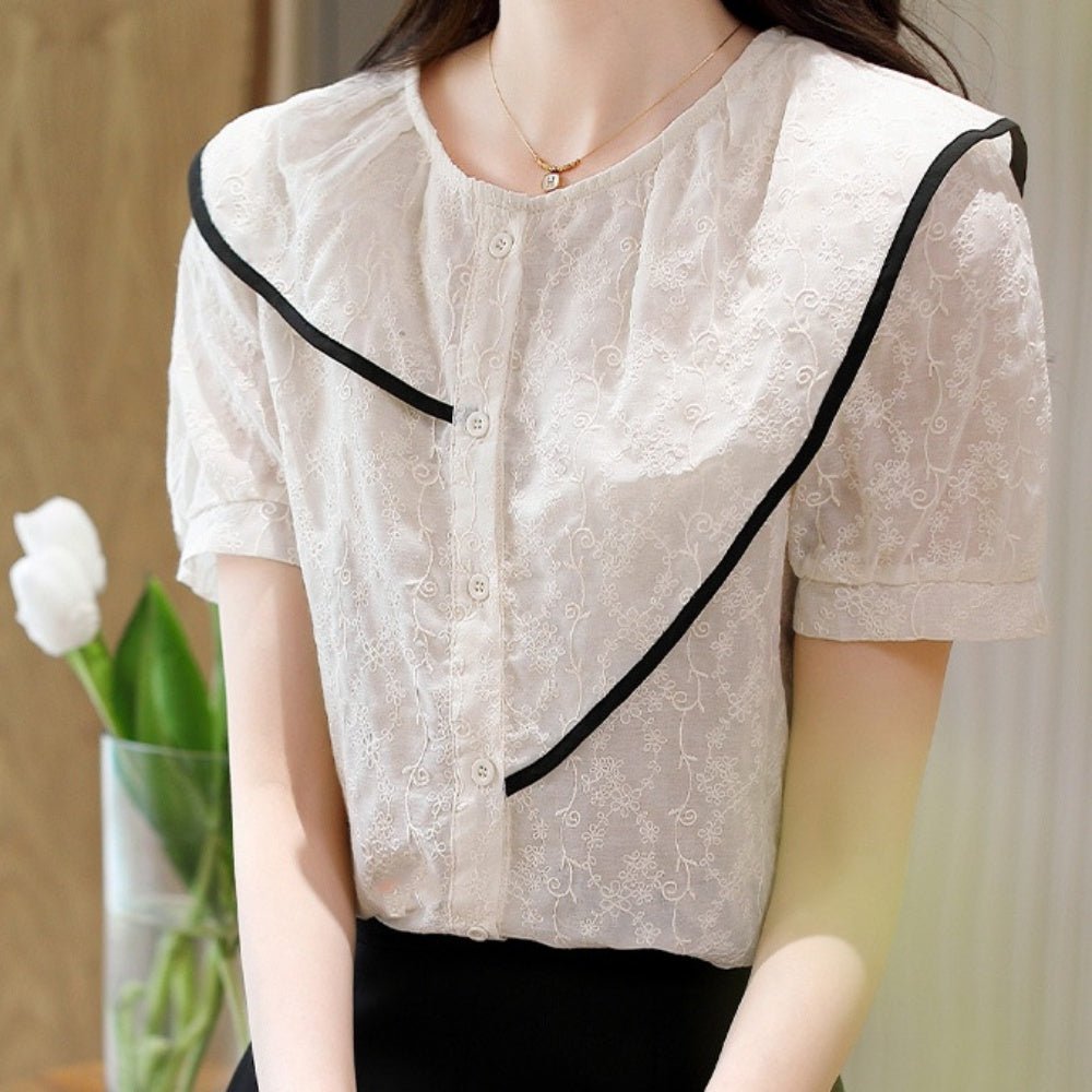 バイカラーアシンメトリー半袖トップス|オフィスカジュアル レディース 通販【ミレジェネ】