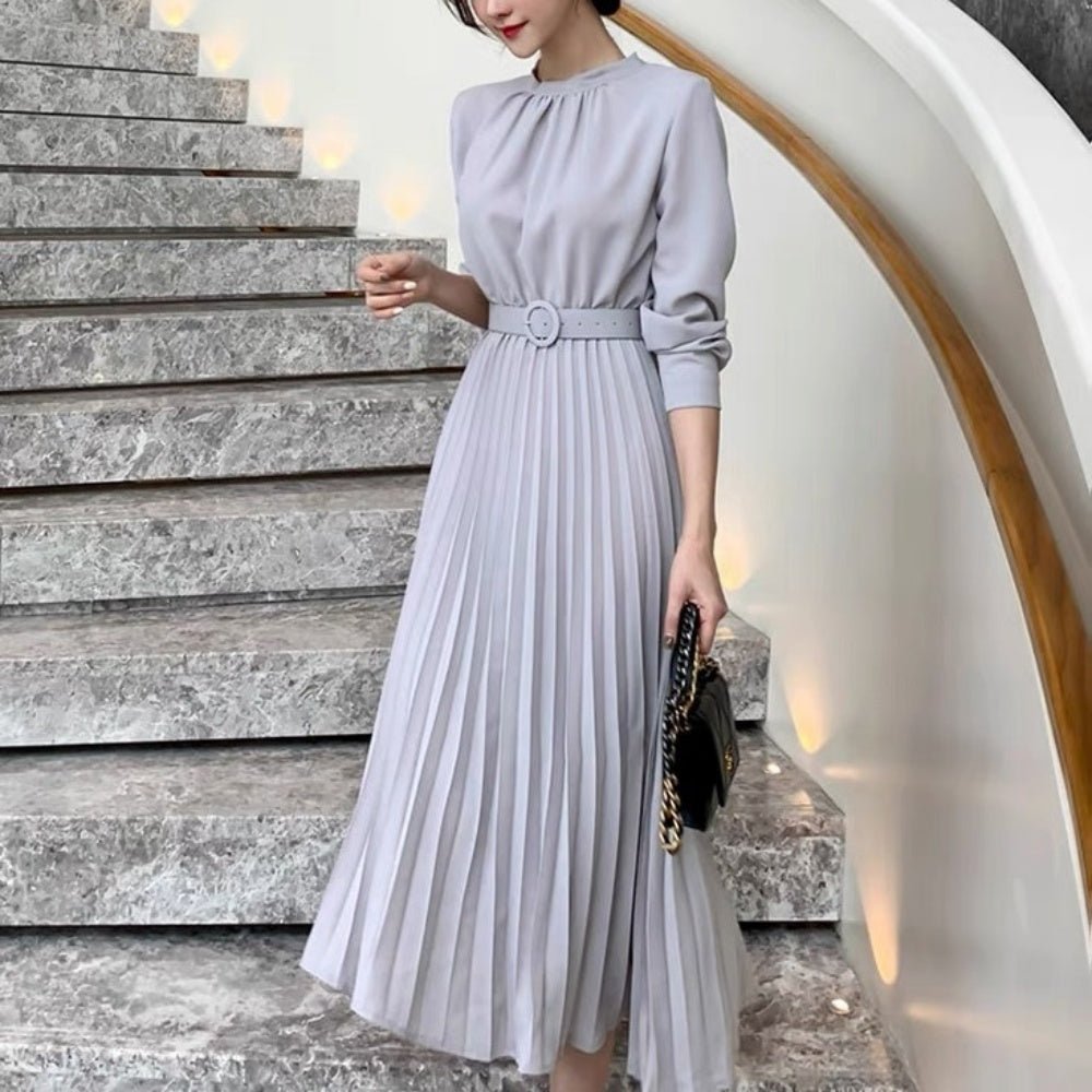 後ろリボンベルト付きプリーツワンピース|オフィスカジュアル レディース 通販【ミレジェネ】