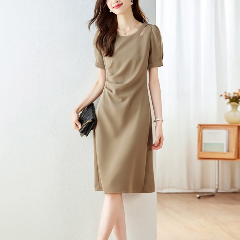 ウエストドレープ半袖ワンピース|オフィスカジュアル レディース 通販【ミレジェネ】