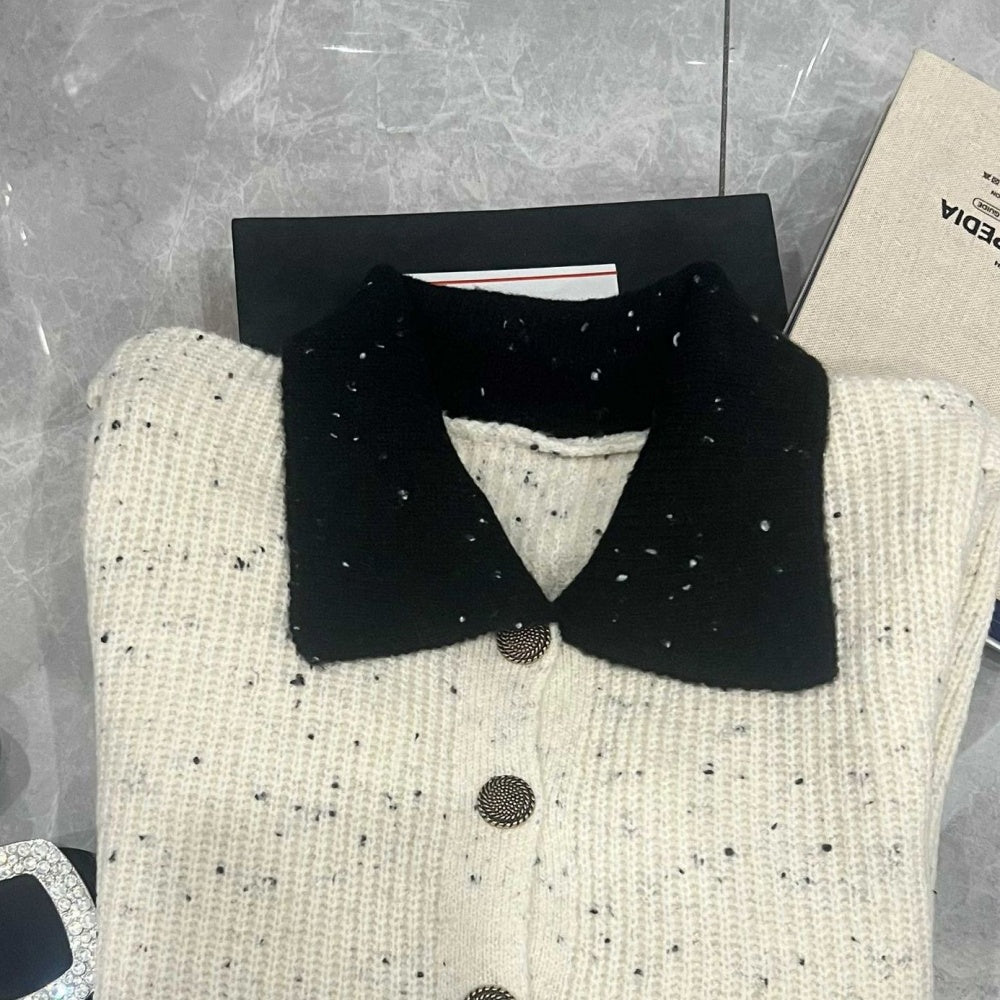 配色襟付きネップニットカーディガン|オフィスカジュアル レディース 通販【ミレジェネ】