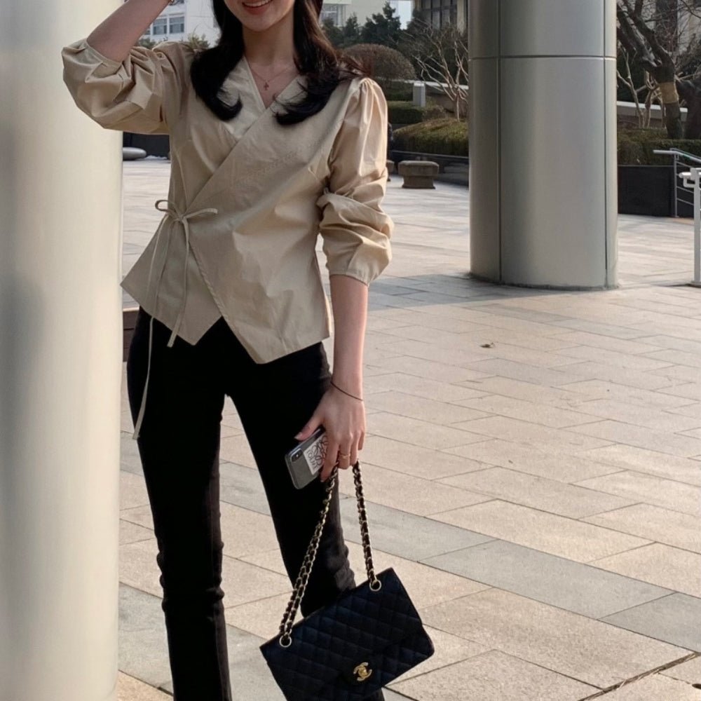 ナローリボンカシュクールブラウス|オフィスカジュアル レディース 通販【ミレジェネ】