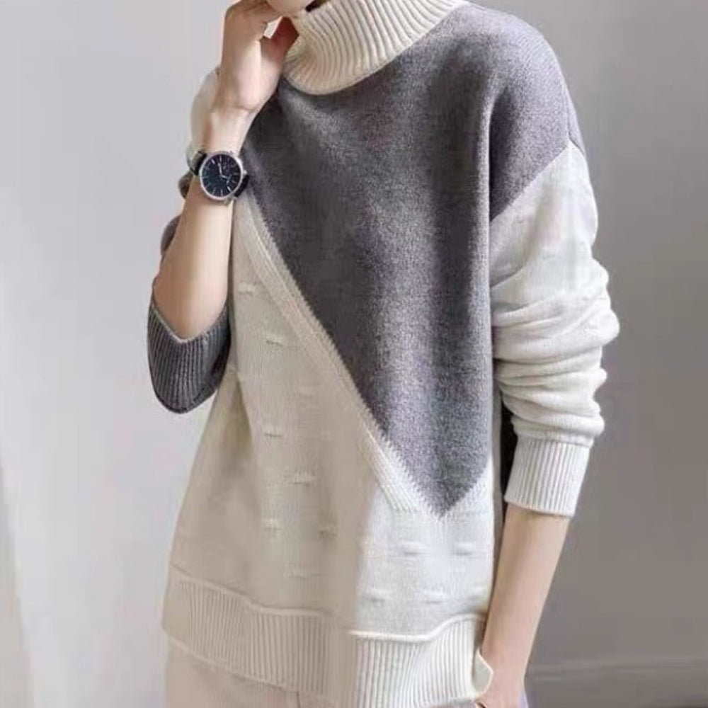 ハイネックバイカラーデザインニット|オフィスカジュアル レディース 通販 Millennial Generation【ミレジェネ】