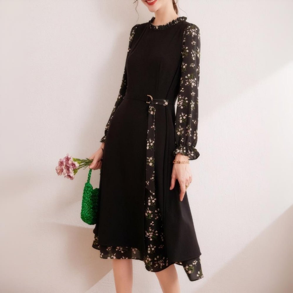 花柄ドッキングシフォンワンピース|オフィスカジュアル レディース 通販【ミレジェネ】