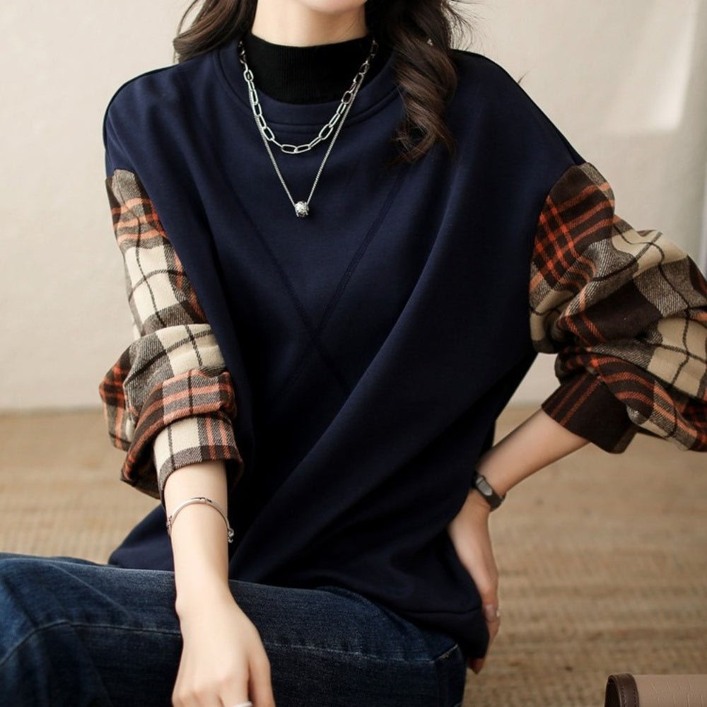 チェック柄ランタンスリーブスウェットシャツ|オフィスカジュアル レディース 通販【ミレジェネ】