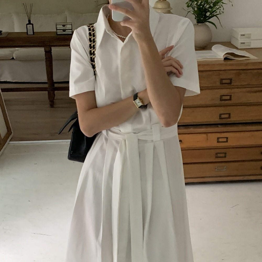 共布ベルト付きタック半袖ワンピース|オフィスカジュアル レディース 通販 Millennial Generation【ミレジェネ】