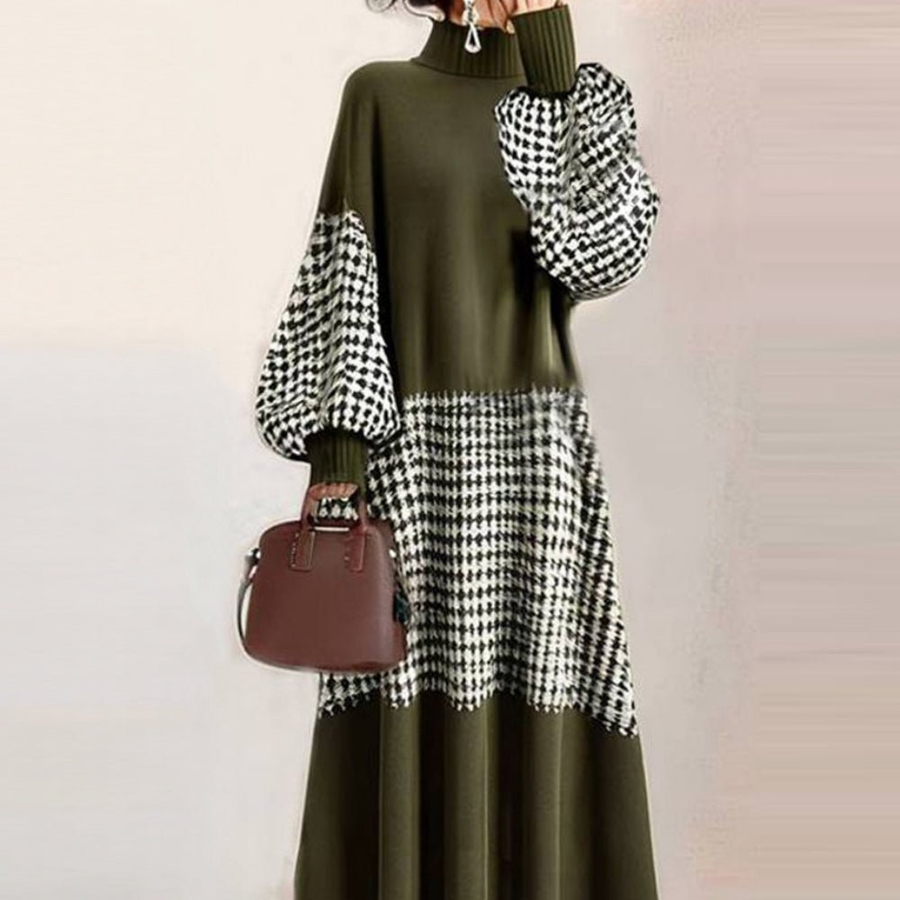 ハイネックチェック切り替えロングワンピース|オフィスカジュアル レディース 通販【ミレジェネ】