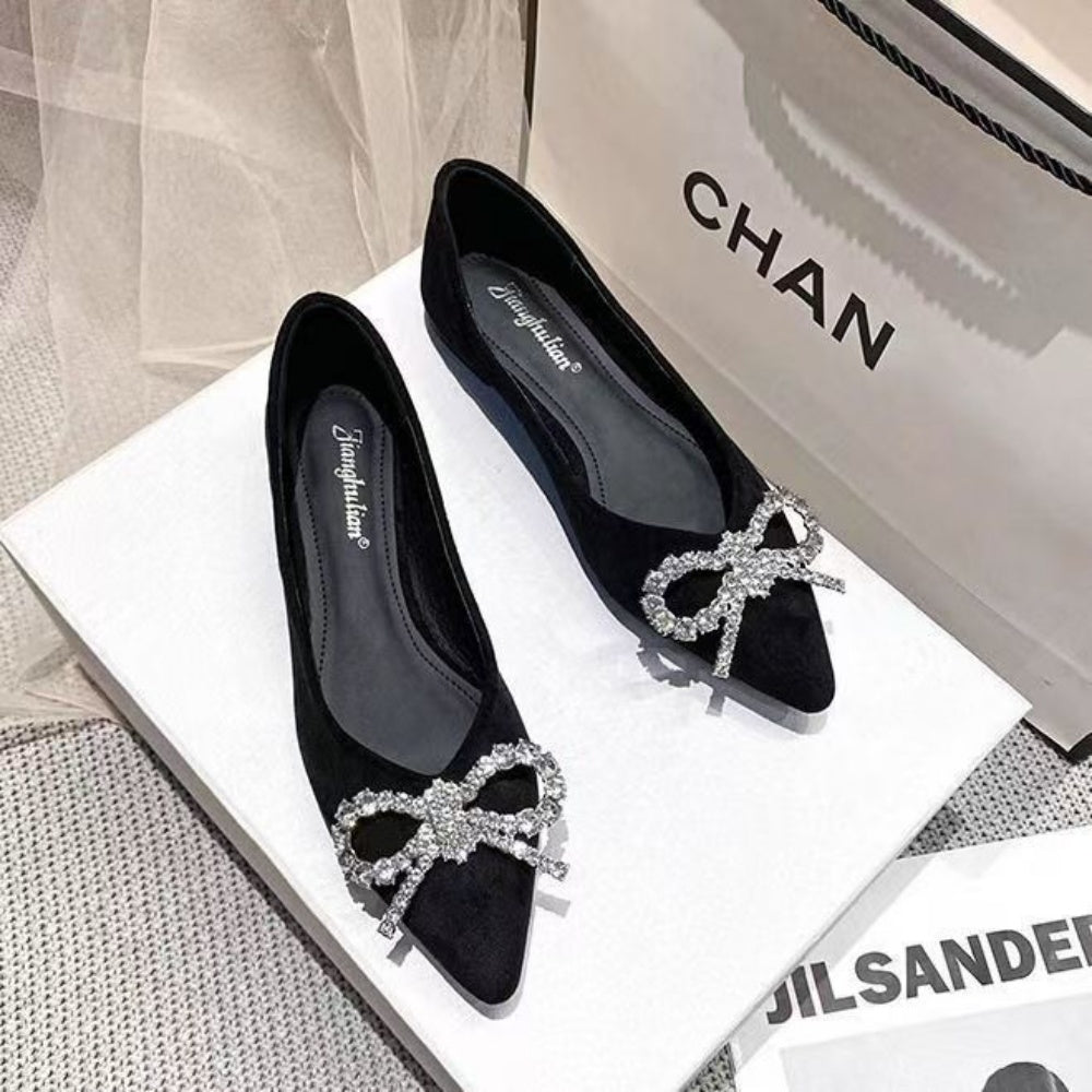 ビジューリボンフラットパンプス|オフィスカジュアル レディース 通販【ミレジェネ】