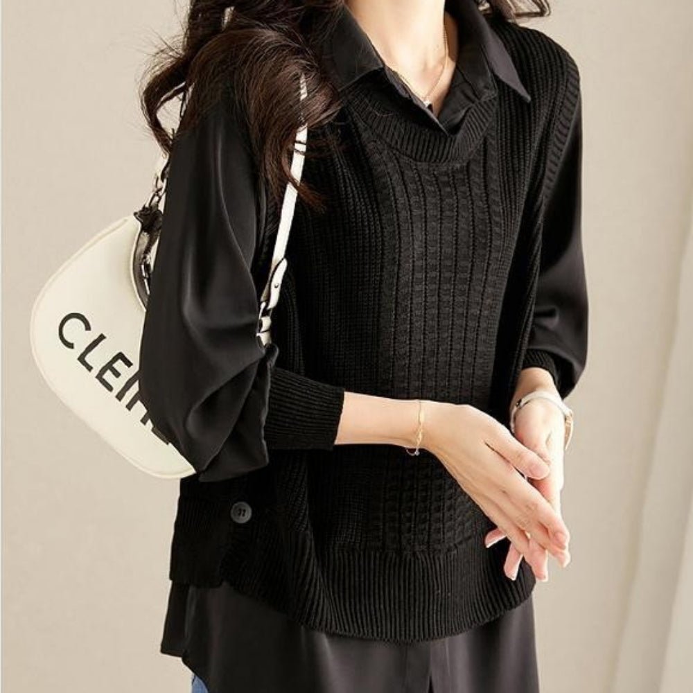 レイヤードニット長袖ブラウス|オフィスカジュアル レディース 通販【ミレジェネ】