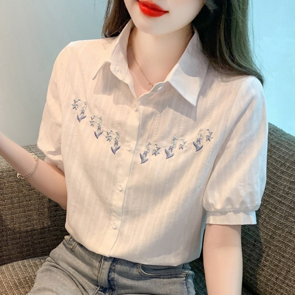 フラワー刺繍パフスリーブブラウス|オフィスカジュアル レディース 通販【ミレジェネ】