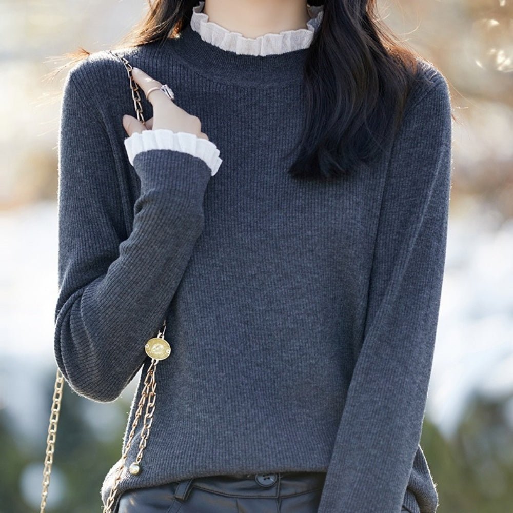 ハイカラー襟袖レースニット|オフィスカジュアル レディース 通販【ミレジェネ】