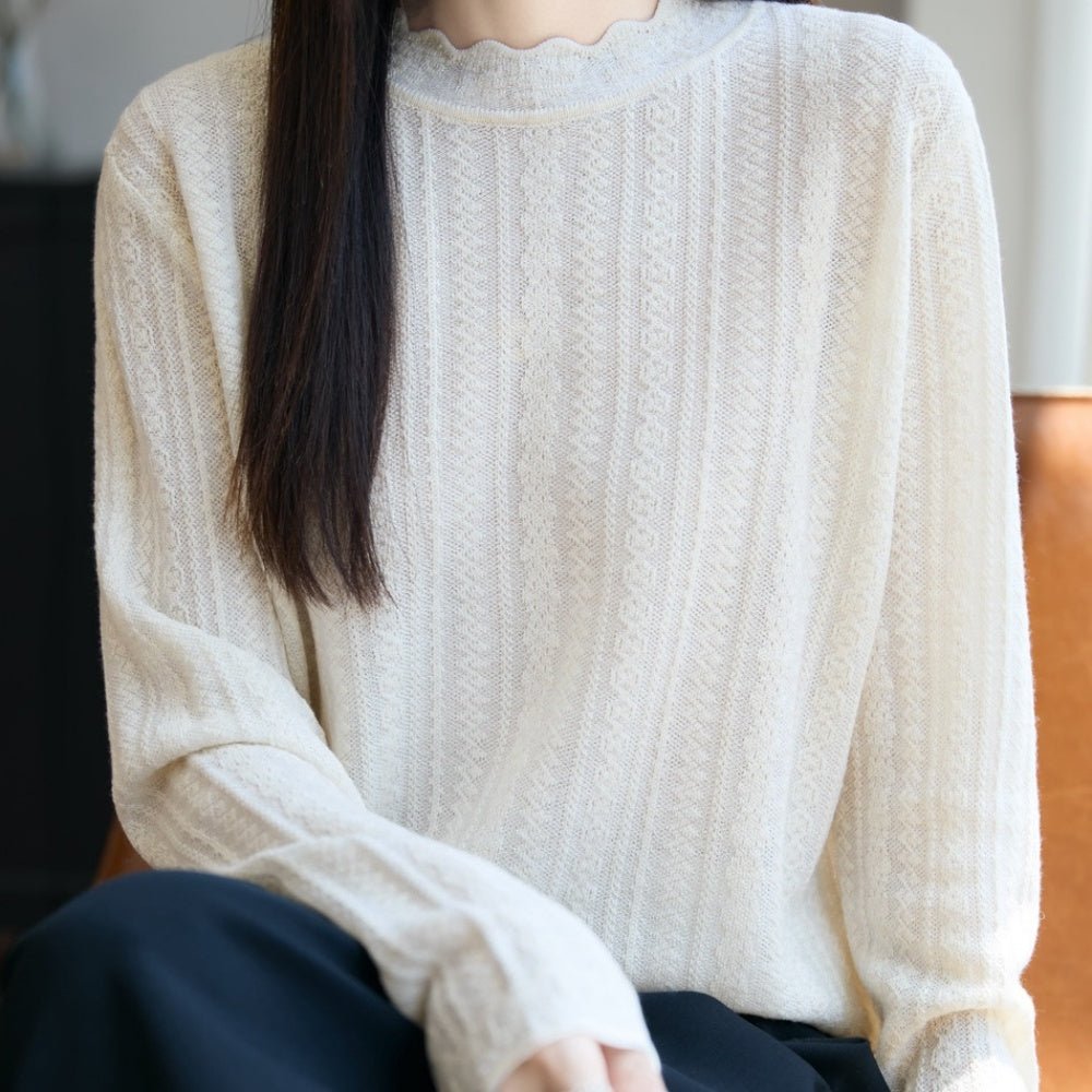 ハーフネックレース編み薄ニット|オフィスカジュアル レディース 通販【ミレジェネ】