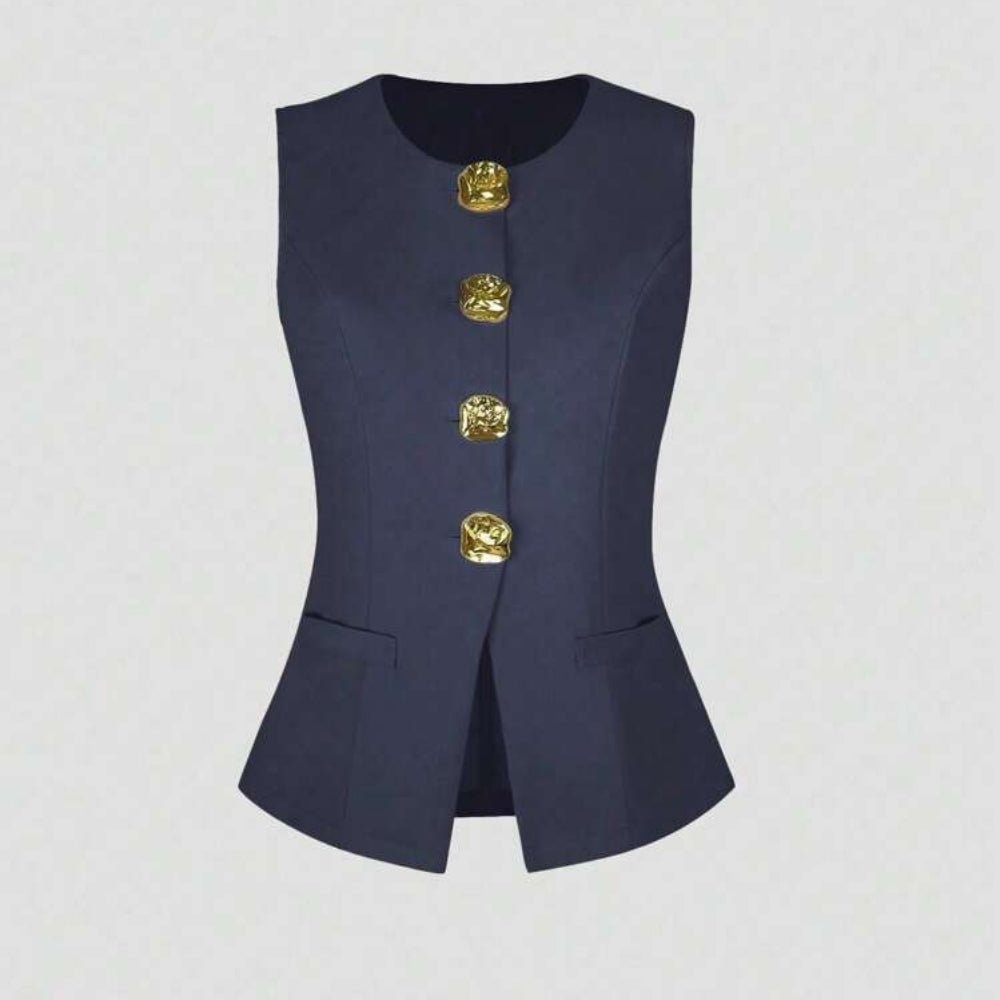 ゴールドボタンラウンドネックベスト|オフィスカジュアル レディース 通販【ミレジェネ】