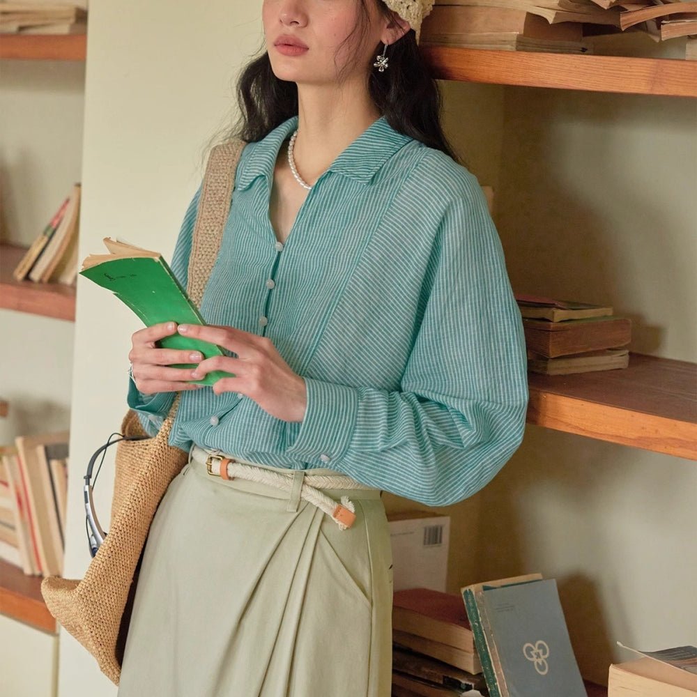 フレンチストライプゆったりコットンシャツ|オフィスカジュアル レディース 通販【ミレジェネ】