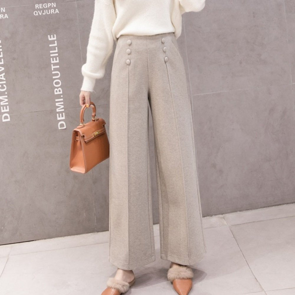 クルミボタンセンタープレスワイドパンツ|オフィスカジュアル レディース 通販 Millennial Generation【ミレジェネ】