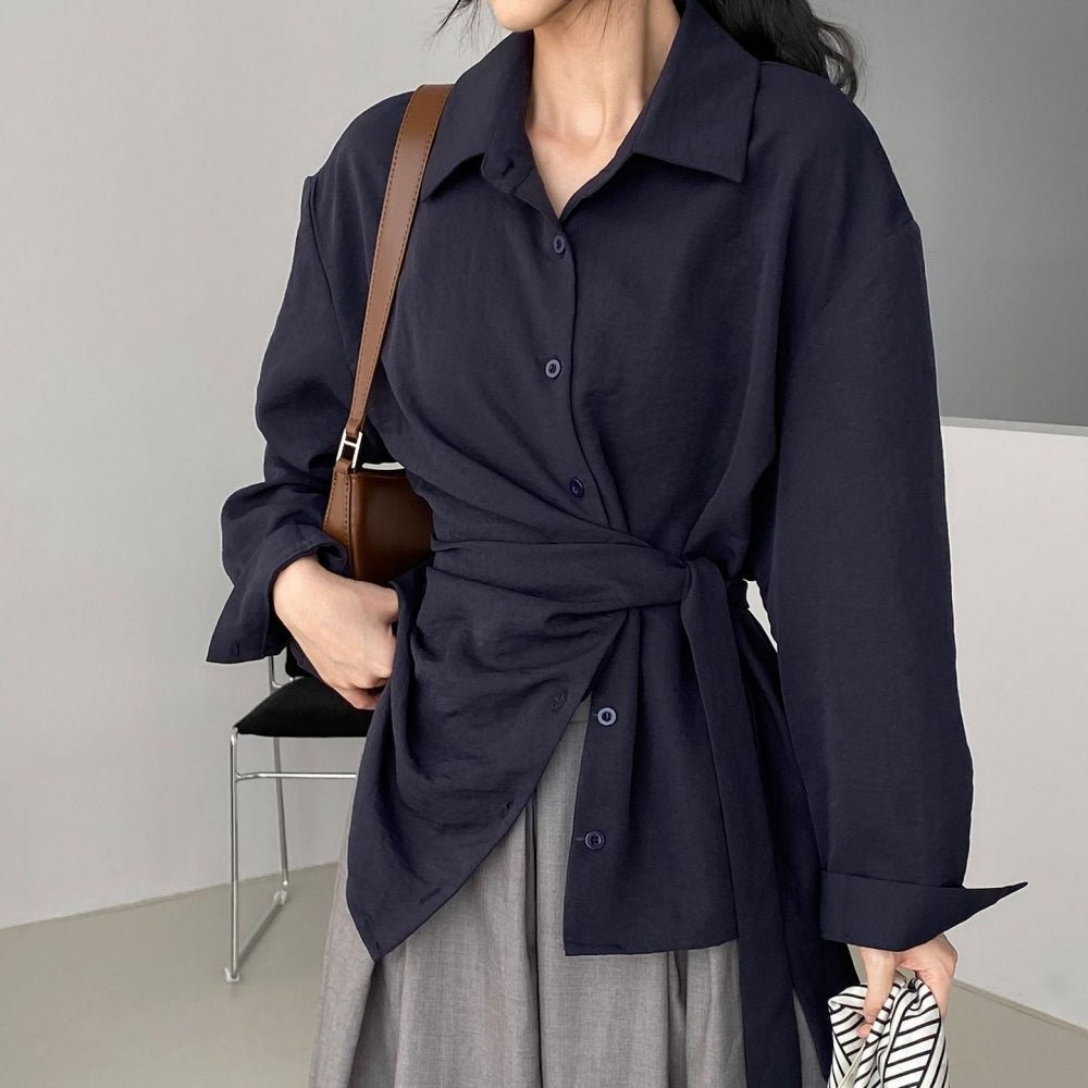 ウエスト共地ベルト付シャツブラウス|オフィスカジュアル レディース 通販【ミレジェネ】