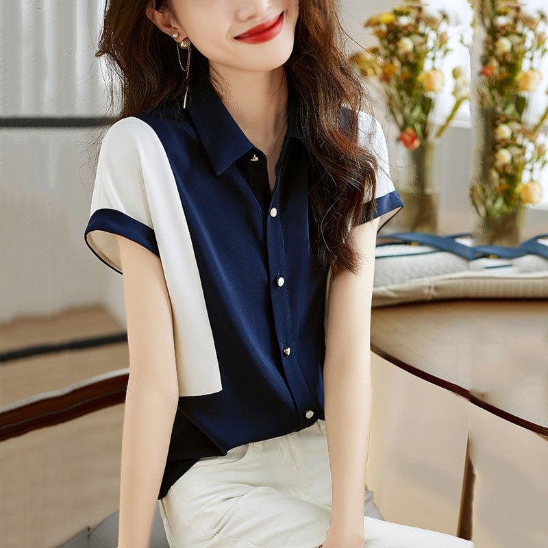バイカラー襟付き半袖ブラウス|オフィスカジュアル レディース 通販【ミレジェネ】