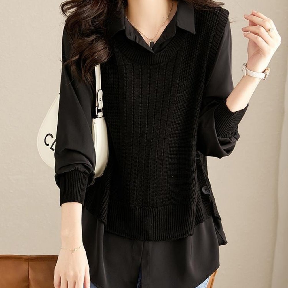 レイヤードニット長袖ブラウス|オフィスカジュアル レディース 通販【ミレジェネ】