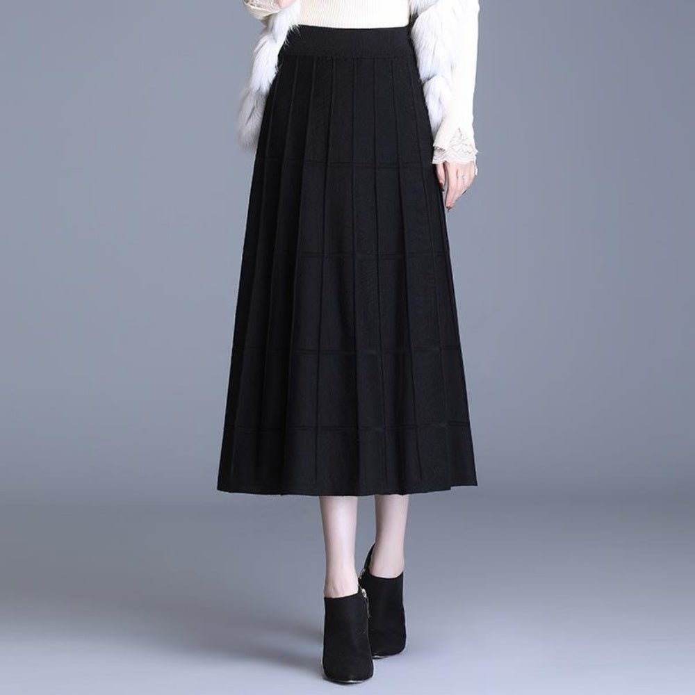 オフィスカジュアル 冬 格子柄ニットスカート ミレジェネ