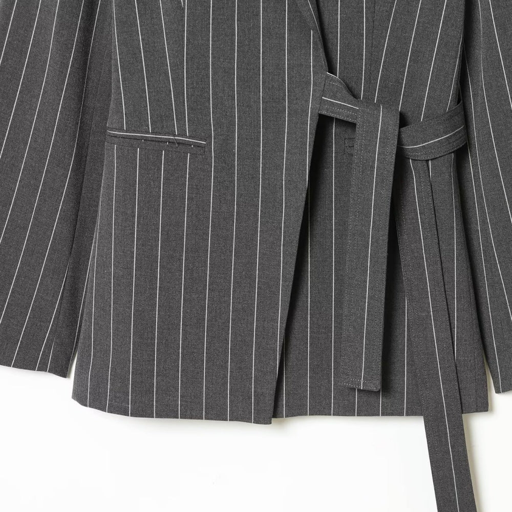 ピンストライプラップジャケット|オフィスカジュアル レディース 通販【ミレジェネ】