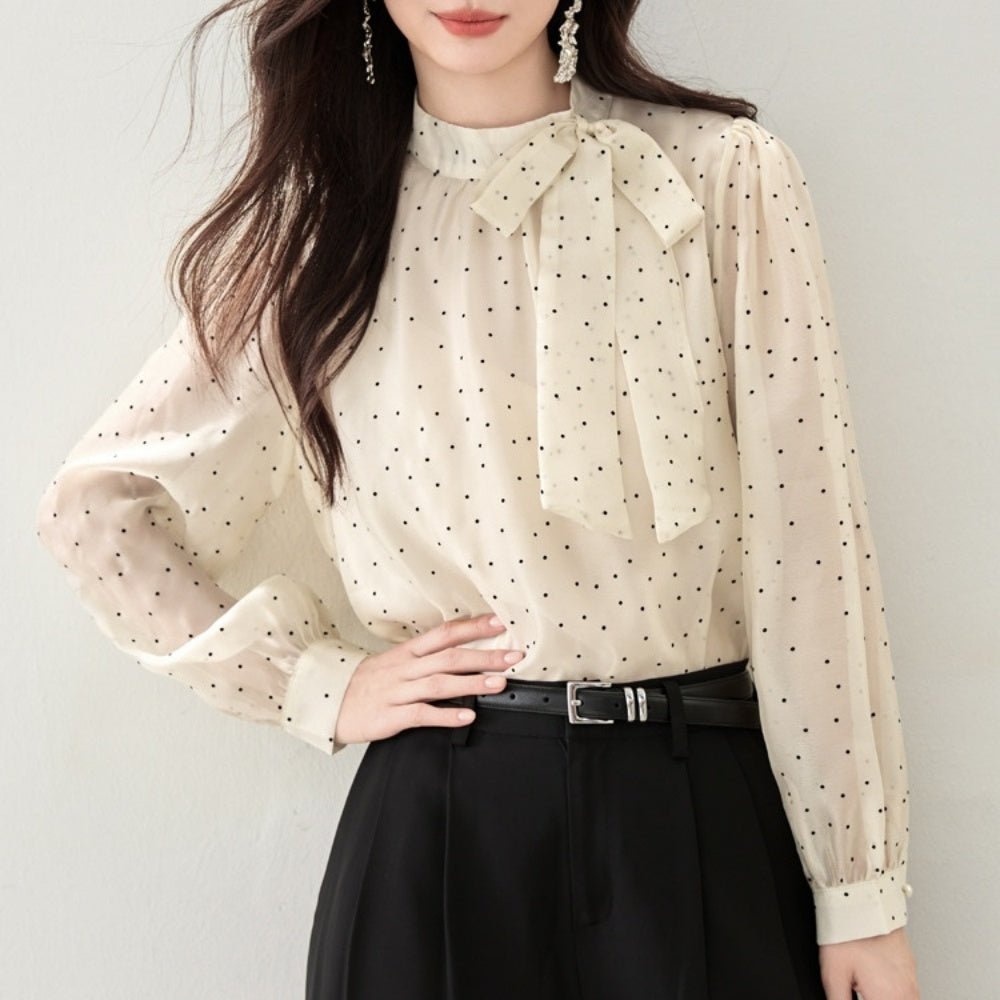 ドット柄リボンブラウス|オフィスカジュアル レディース 通販【ミレジェネ】